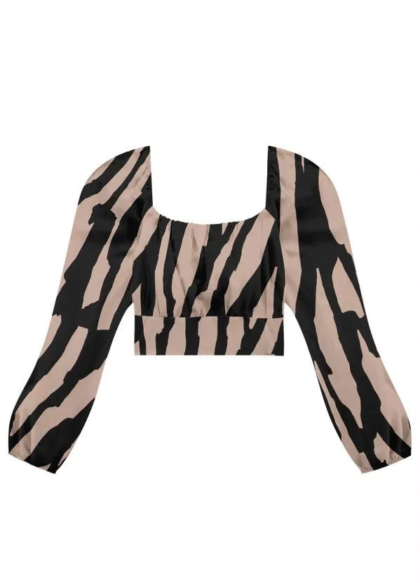 Lunender - Blusa Cropped Viscose Manga Longa Preto