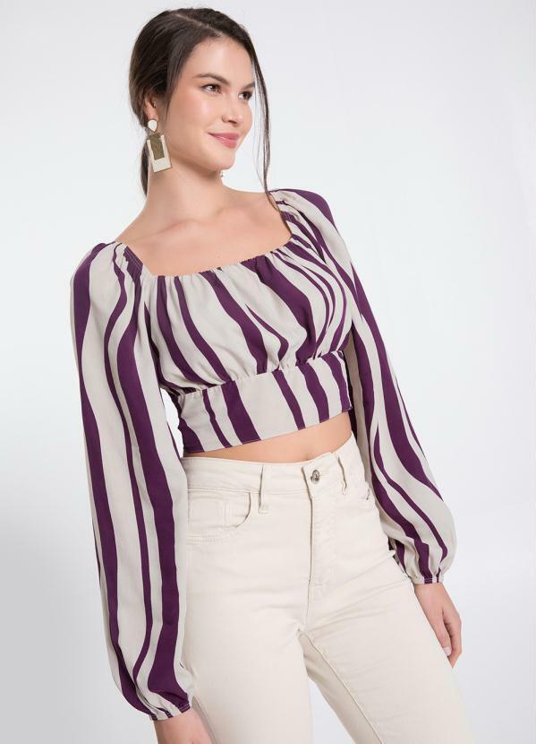 Lunender - Blusa Cropped Viscose Manga Longa Roxo