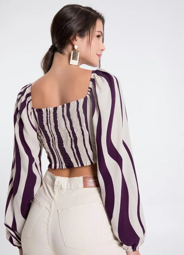 Lunender - Blusa Cropped Viscose Manga Longa Roxo 2