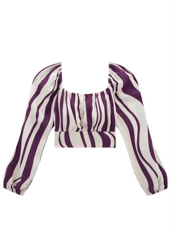 Lunender - Blusa Cropped Viscose Manga Longa Roxo 4