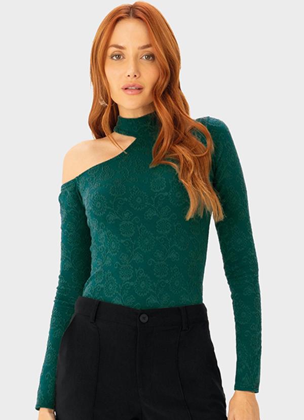 Enfim - Blusa Cut Out em Jacquard Floral Verde