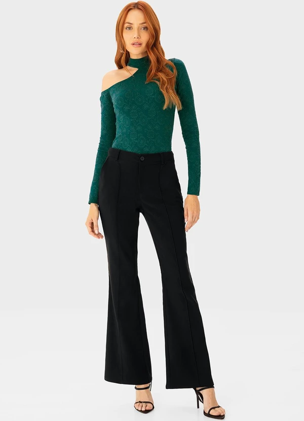 Enfim - Blusa Cut Out em Jacquard Floral Verde 2