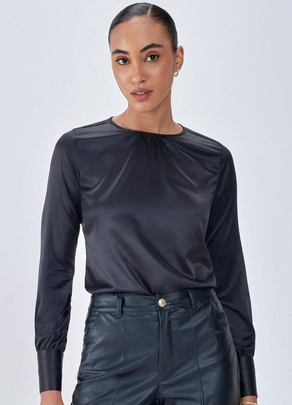 Principessa - Blusa de Cetim Preto Manga Longa Salete