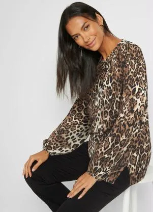 bonprix - Blusa de Crepe Onça Marrom - BONPRIX