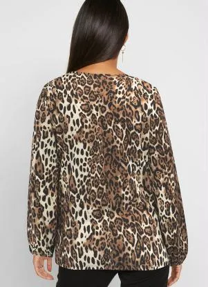bonprix - Blusa de Crepe Onça Marrom - BONPRIX