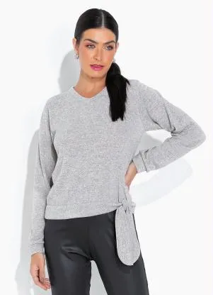 Queima Estoque - Blusa de Lanzinha com Amarração Mescla - QUEIMA ESTOQUE