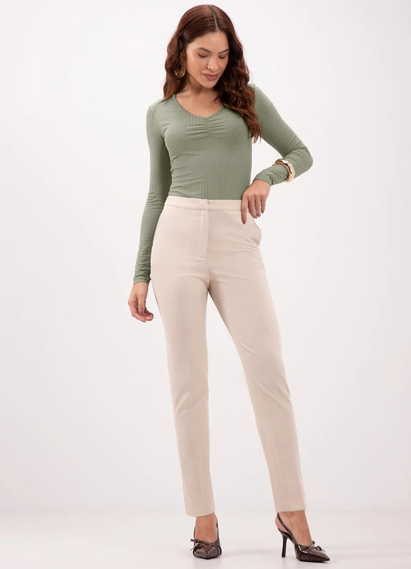 Lunender - Blusa de Malha Canelada e Decote em V Verde 3