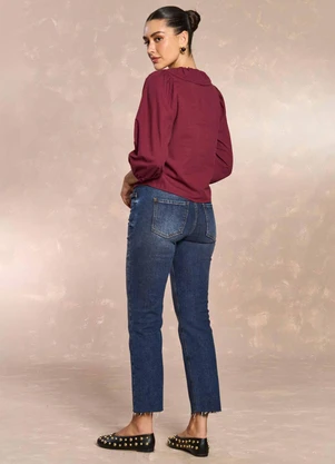 Doce Trama - Blusa de Manga 7/8 Cozy Winter em Tricoline Roxo - DOCE TRAMA