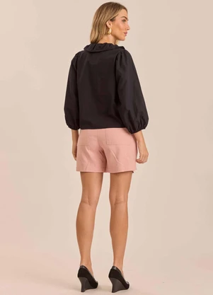 Doce Trama - Blusa de Manga 7/8 em Tricoline Preto - DOCE TRAMA