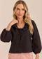 Doce Trama - Blusa de Manga 7/8 em Tricoline Preto - variação: Preto