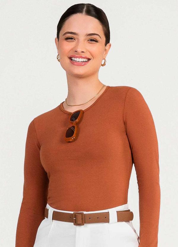 Cativa - Blusa de Manga Comprida Básica Marrom