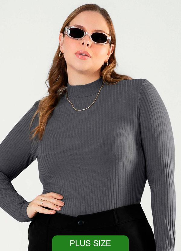 Cativa - Blusa de Manga Comprida Canelada Cinza