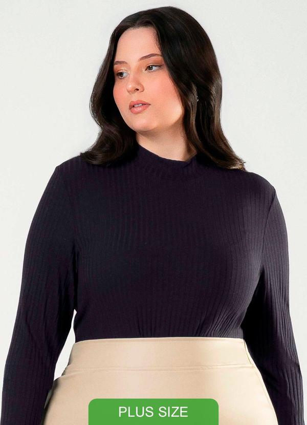 Cativa - Blusa de Manga Comprida Canelada Preto