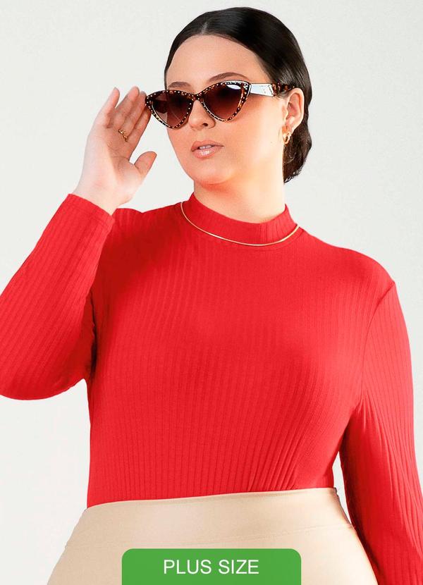 Cativa - Blusa de Manga Comprida Canelada Vermelho