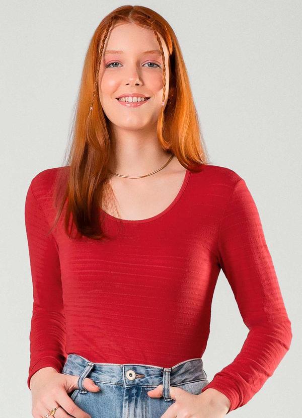 Cativa - Blusa de Manga Comprida Texturizada Vermelho
