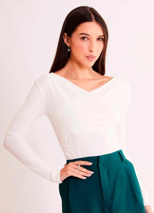 Sofie - Blusa de Manga Longa After Dusk em Ribana Branco - SOFIE