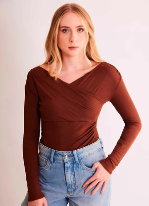 Sofie - Blusa de Manga Longa After Dusk em Ribana Marrom - SOFIE