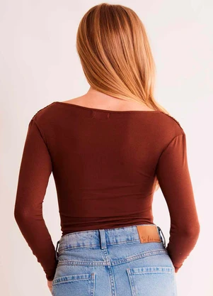 Sofie - Blusa de Manga Longa After Dusk em Ribana Marrom - SOFIE