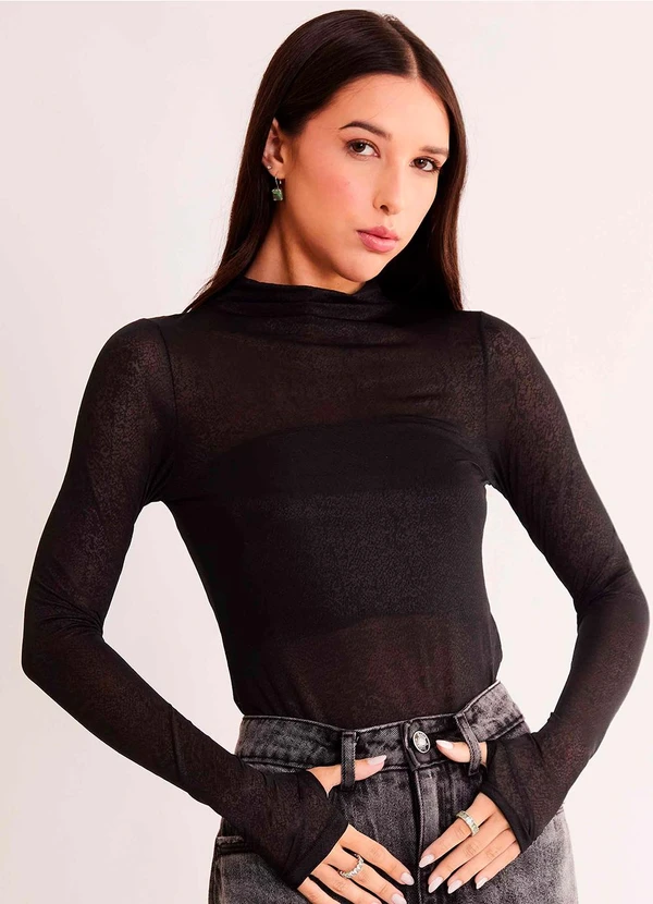 Sofie - Blusa de Manga Longa After Dusk em Tule Rendado P