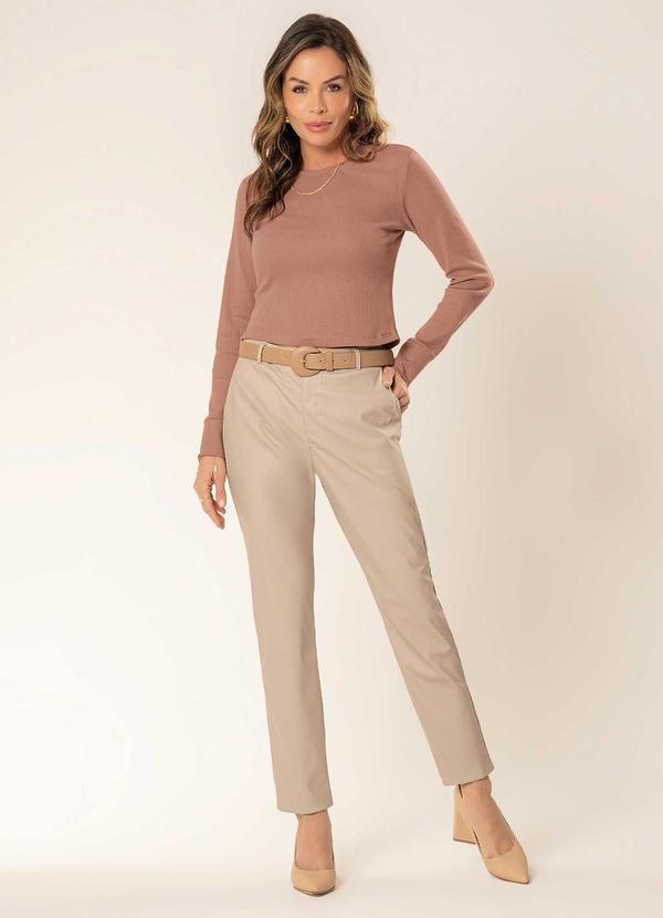 Cativa - Blusa de Manga Longa Canelada Feminina Marrom 2