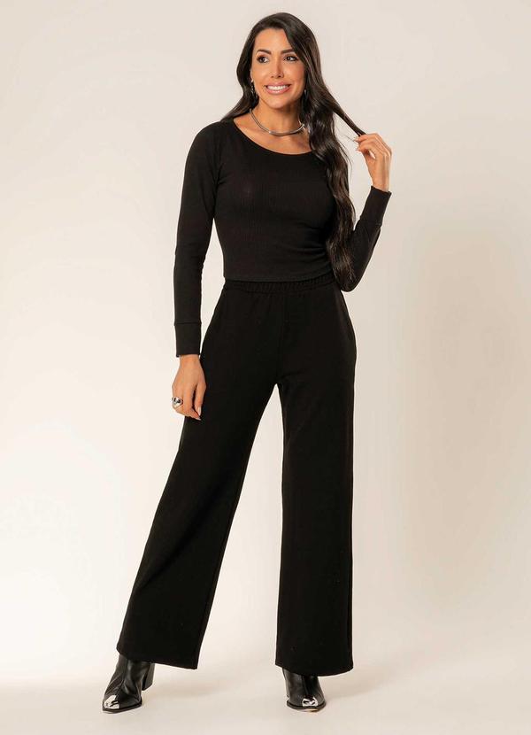 Cativa - Blusa de Manga Longa Canelada Feminina Preto 2