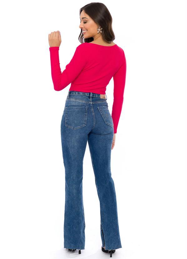 Doce Trama - Blusa de Manga Longa com Decote V Rosa 4