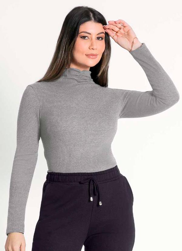 Habana - Blusa de Manga Longa com Franzido Cinza
