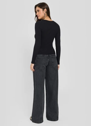 Sofie - Blusa de Manga Longa Decote Quadrado Preto - SOFIE