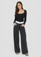 Sofie - Blusa de Manga Longa Decote Quadrado Preto - variação: Preto