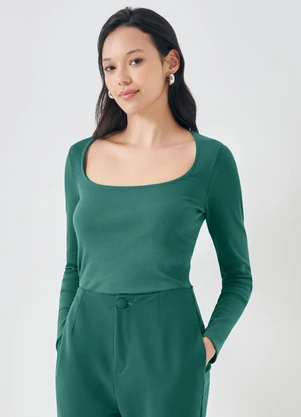 Sofie - Blusa de Manga Longa Decote Quadrado Verde - SOFIE