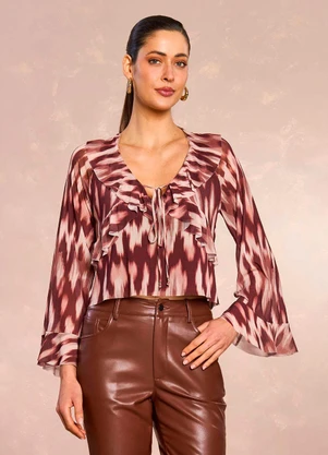 Doce Trama - Blusa de Manga Longa em Tule Estampado - DOCE TRAMA