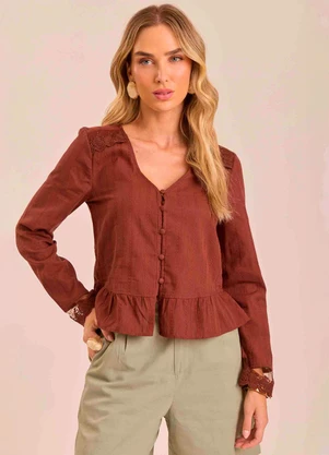Doce Trama - Blusa de Manga Longa Jardim Boho Marrom - DOCE TRAMA