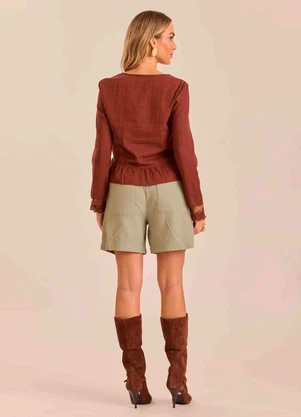 Doce Trama - Blusa de Manga Longa Jardim Boho Marrom - DOCE TRAMA
