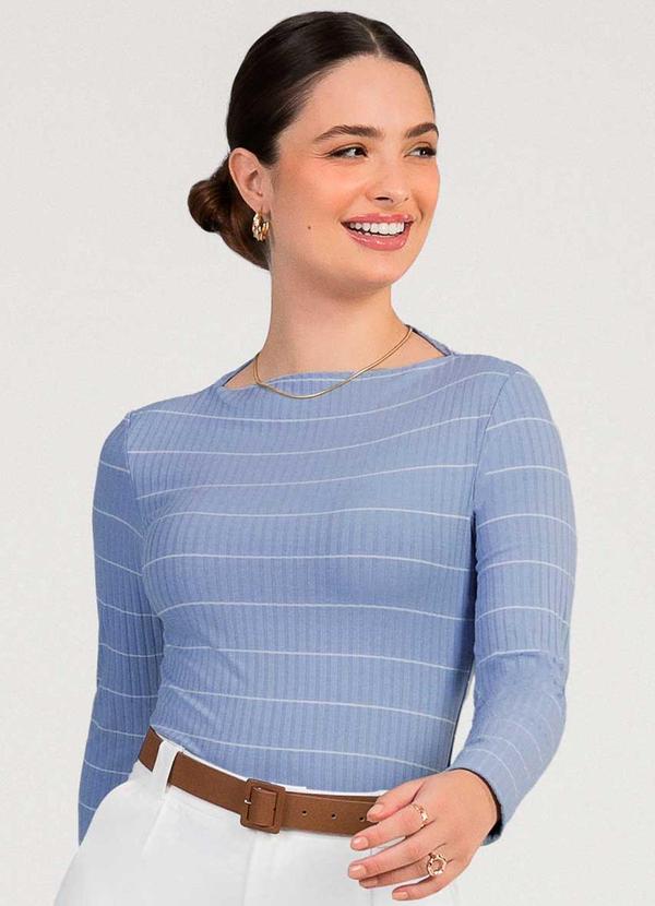 Cativa - Blusa de Manga Longa Listrada Azul