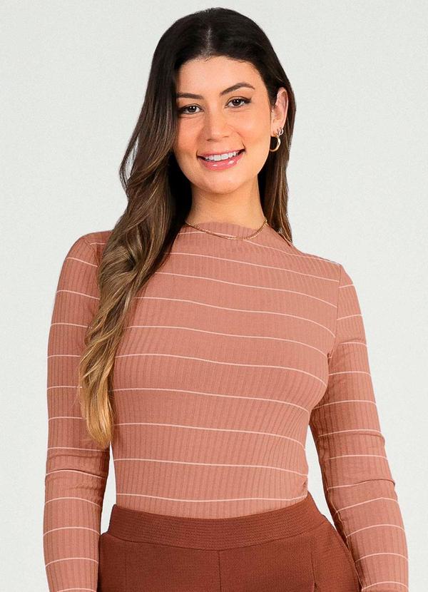 Cativa - Blusa de Manga Longa Listrada Marrom
