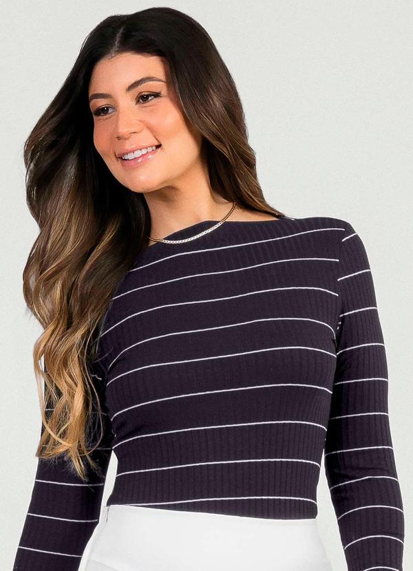 Cativa - Blusa de Manga Longa Listrada Preto