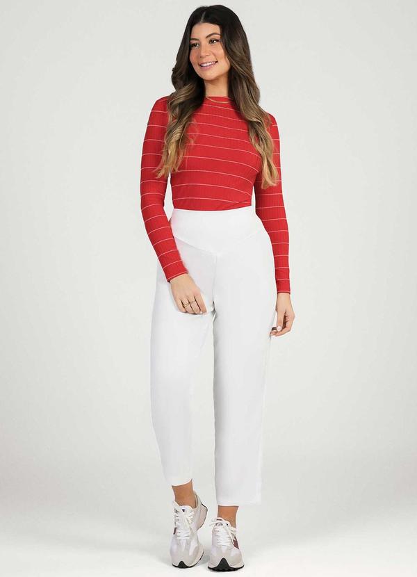 Cativa - Blusa de Manga Longa Listrada Vermelho 2