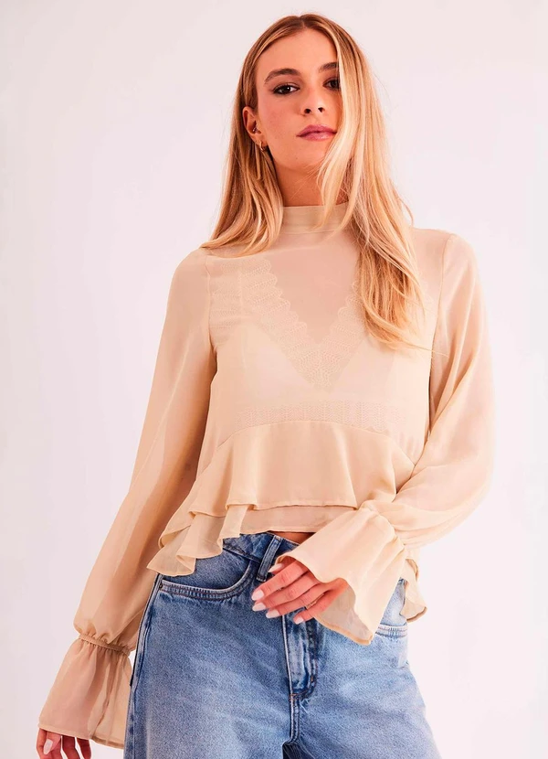 Sofie - Blusa de Manga Longa Urban Frame em Plano Chiffon