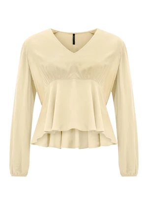 Lunender - Blusa de Mangas Longas com Decote em V Bege - LUNENDER
