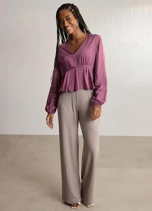 Lunender - Blusa de Mangas Longas com Decote em V Bordo - LUNENDER