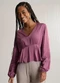 Lunender - Blusa de Mangas Longas com Decote em V Marrom - variação: Bordo