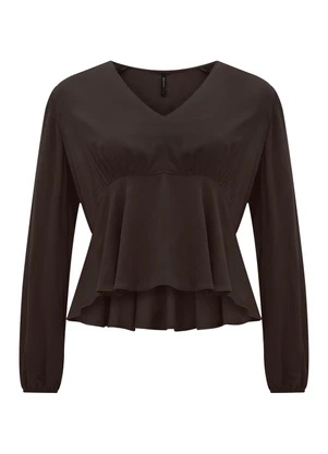 Lunender - Blusa de Mangas Longas com Decote em V Marrom - LUNENDER