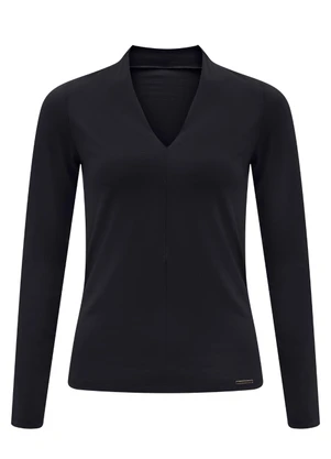 Lunender - Blusa de Mangas Longas com Decote em V Preto - LUNENDER