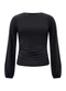 Lunender - Blusa de Mangas Longas com Franzidos Crepe Cinza - variação: Preto