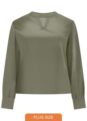 Lunender Mais Mulher - Blusa de Mangas Longas com Gola Padre Verde - LUNENDER MAIS MULHER