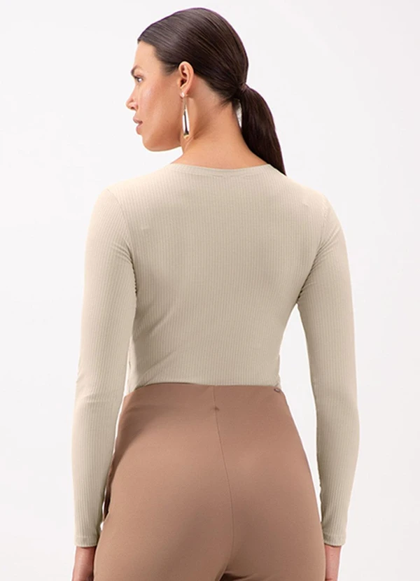 Lunender - Blusa de Mangas Longas com Gola Redonda Bege 2