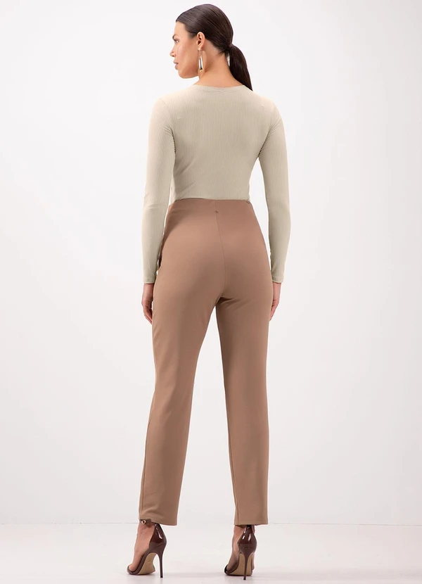 Lunender - Blusa de Mangas Longas com Gola Redonda Bege 4