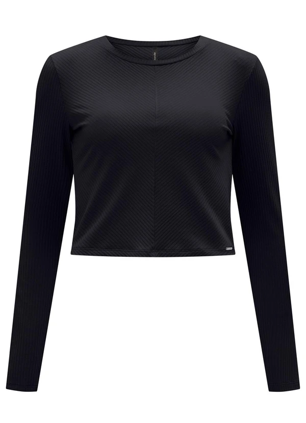 Lunender - Blusa de Mangas Longas com Gola Redonda Preto