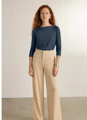 Lunender - Blusa de Mangas Longas com Ombros Franzidos Azul - LUNENDER