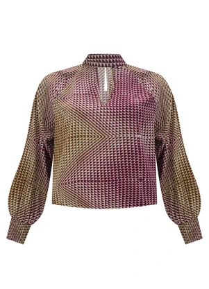 Lunender - Blusa de Mangas Longas com Recorte em V Bordo - LUNENDER